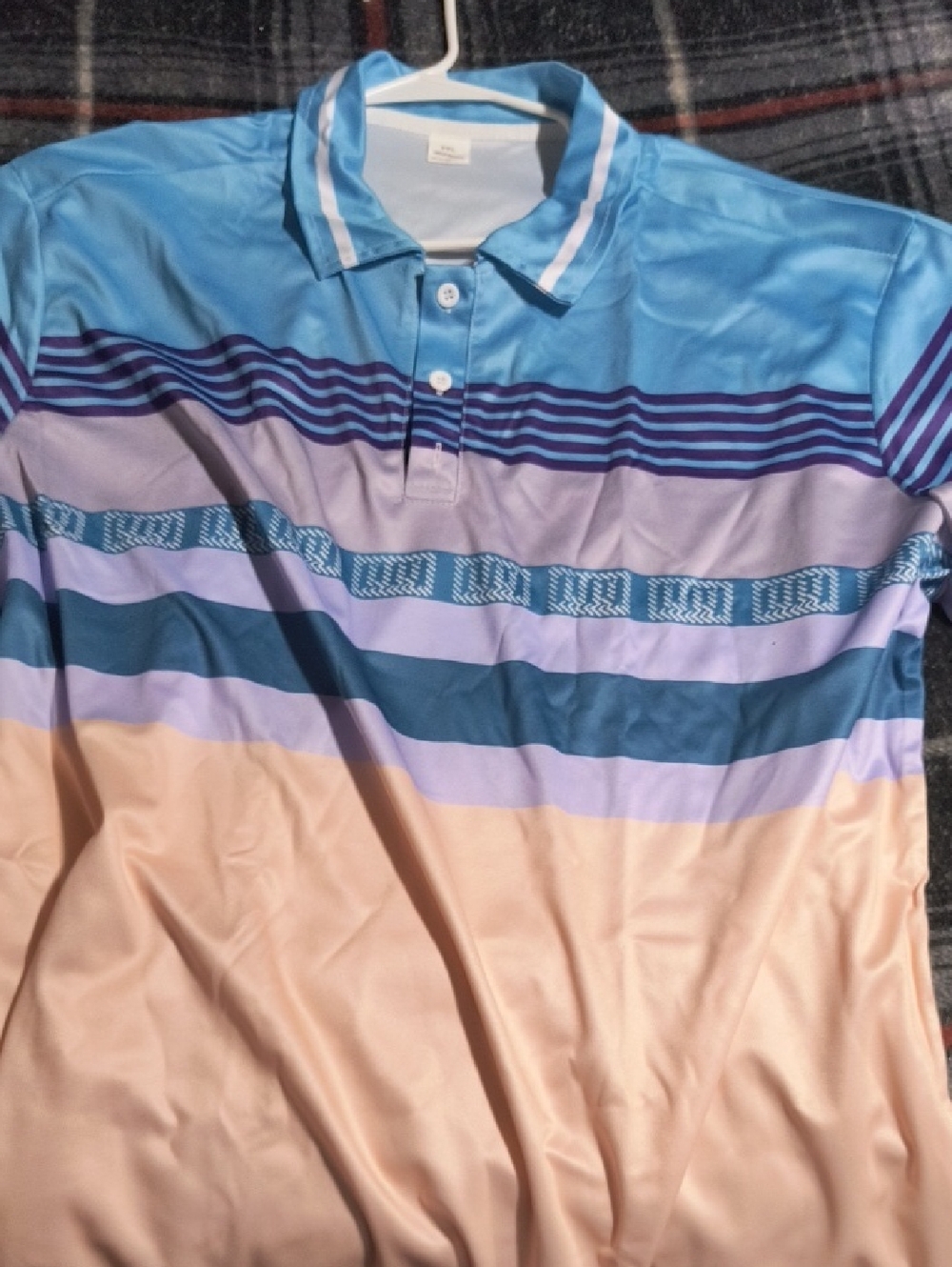 Men's Striped Polo Shirt in Blue, Lavender & Peach